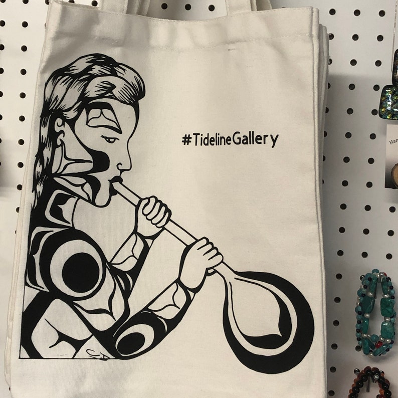15.7x11x3.9 Reusable Original Native Woman Glass Blower on TENU Heavy Duty Natural Canvas Tote Bag with Bottom Gusset