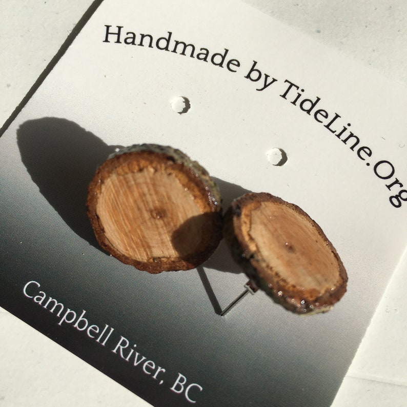 Natural Raw Edge Stud Earrings made from BC Wood