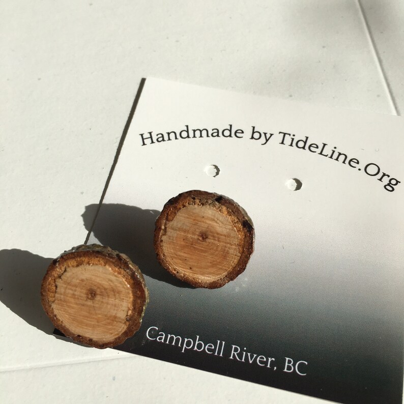 Natural Raw Edge Stud Earrings made from BC Wood