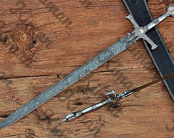 Handmade Damascus Steel King Solomon Sword - Medieval Collectors Gift