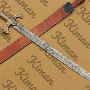 Handmade Templar Knight Sword – Engraved Medieval Replica Long Sword – Wedding, Anniversary or Birthday Gift for Her – Outdoor Display Sword