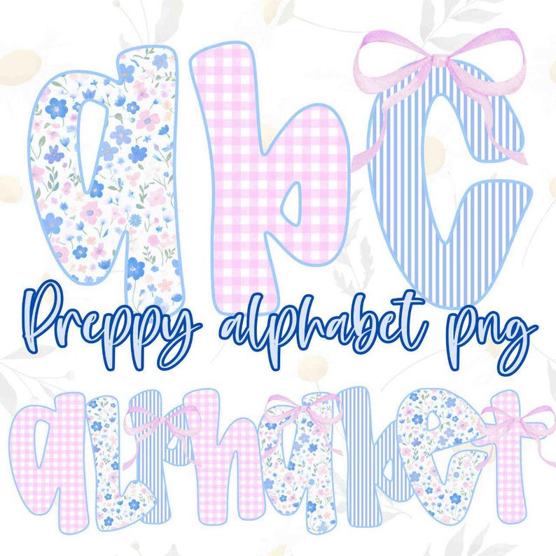 Preppy Retro Floral Alphabet PNG Grandmillennial: Hand Drawn Alphabet ...
