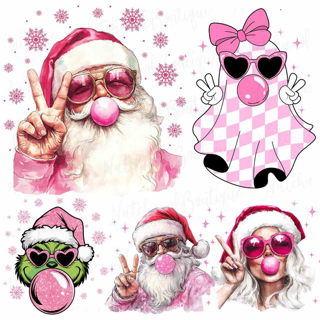 Retro Santa Christmas Blowing Bubble Png Bundle, Funny Santa With ...
