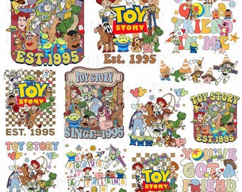 Retro Toy Story Clipart Png-Bundle, digitale Toy Story Png-Datei, Clip Art Png-Dateien, Buzz Lightjahre, Woody, Jessie, Slinky Png