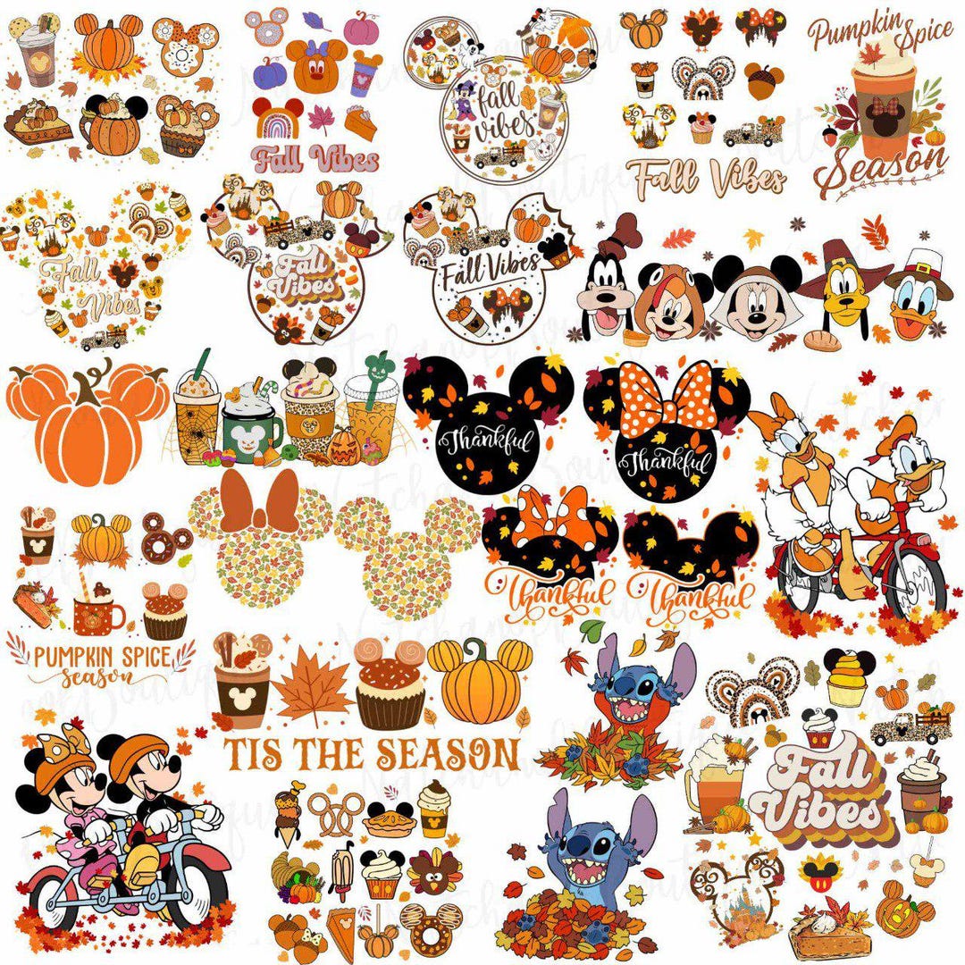 Mic Keyy Mouse Fall Thanksgiving Png Bundle, Fall Vibes, Mouse and ...