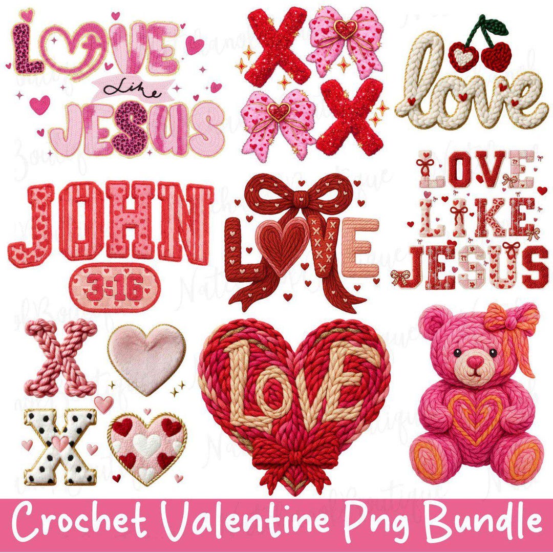 Latch Hook Yarn Crochet Valentine Png Bundle, Valentine Heart Coquette ...