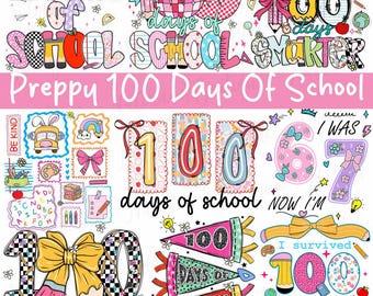 Pacchetto Preppy 100 Days of School Coquette Png - Download digitale