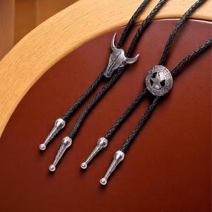 雄牛の頭が付いたウエスタンボロタイ、調節可能なカウボーイネクタイ、ロデオファッションアクセサリー、友人へのギフト