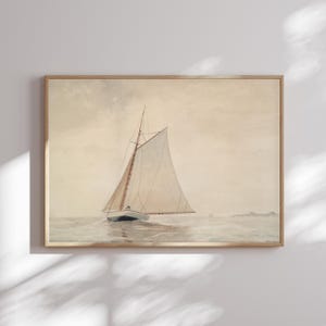 Sailboat Canvas Wall Art, Coastal Nautical Decor for Beach House, Ocean Yacht Print, Vintage Sailing Boat Artwork
