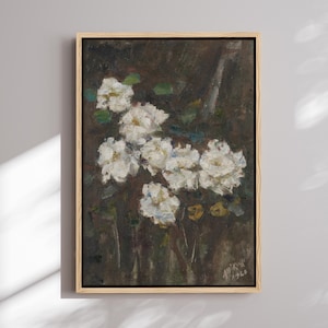 White Roses Canvas Print: Vintage Botanical Cottagecore Wall Art