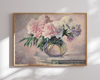 Peony Flower Canvas Print: Cottagecore Floral Wall Art