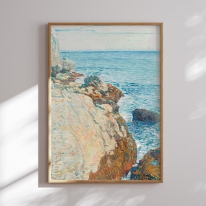 Coastal Cliff Seascape Canvas Wall Art, Childe Hassam Ocean View Print, Impressionist Coastal Landscape, Nautical Fine Art Decor