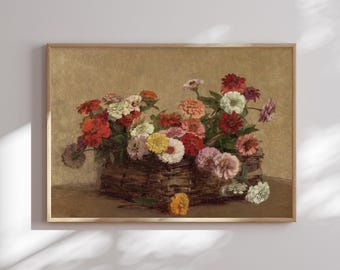 Zinnia Flower Canvas Print: Vintage Botanical Art by Victoria Fantin-Latour