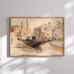 Childe Hassam Coastal Harbor Canvas Print: Nautical Boat Art