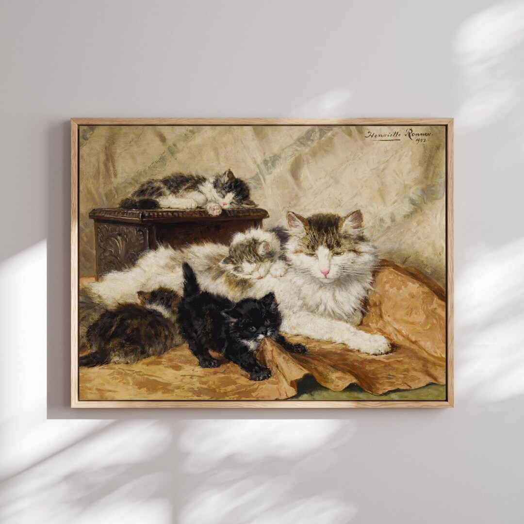Mother Cat and Kittens Canvas Print: Henriëtte Ronner-knip Wall