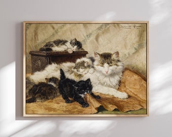 Mother Cat and Kittens Canvas Print: Henriëtte Ronner-knip Wall