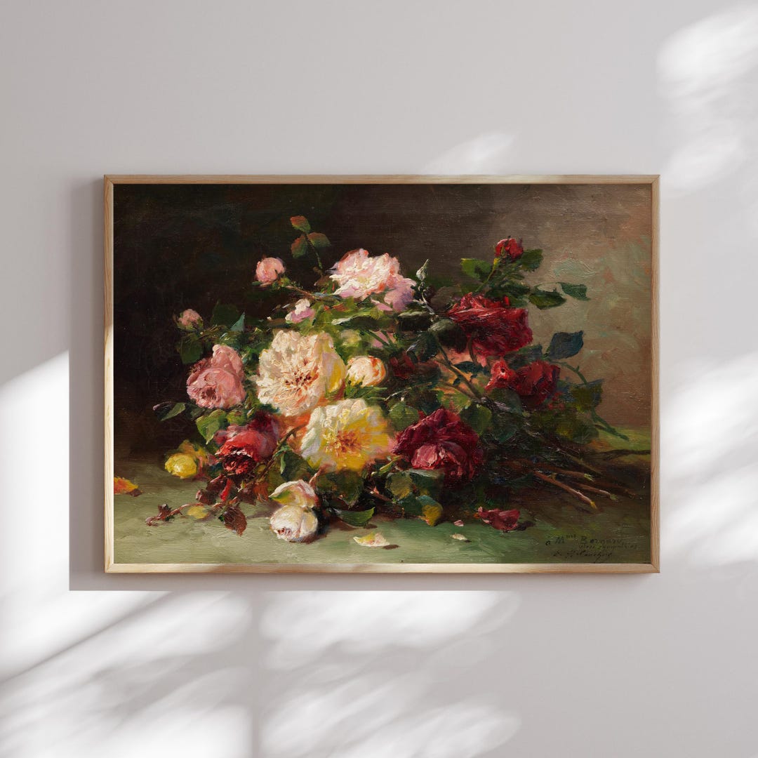 Rose Bouquet Still Life Canvas Print: Vintage Floral Wall Art ...