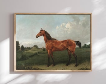 Horse Canvas Print: Bay Horse Painting, Vintage Equestrian Wall Art, Rustic Farmhouse Animal Decor
