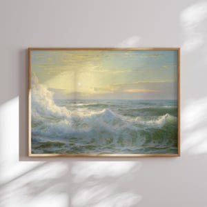 Küsten Wanddekor, Meereswelle Druck, Sonnendurchflutetes Meer Gemälde, Strand Natur Dekor, Ruhige Wasserszene, Küsten Poster