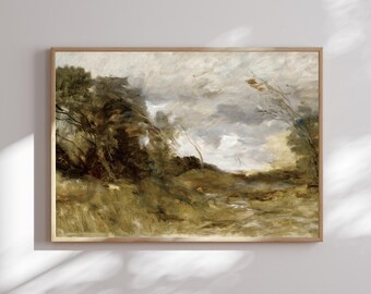 Moody Landscape Canvas Print: Earthy Tones Rustic Wall Art, Vintage Country Home Decor