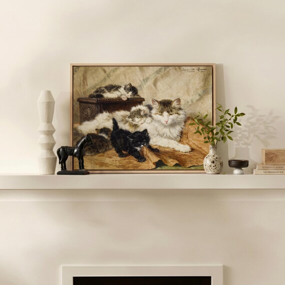 Mother Cat and Kittens Canvas Print: Henriëtte Ronner-knip Wall