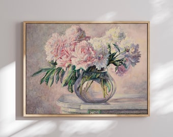 Pink Peonies Canvas Print: Vintage Floral Wall Art, Cottagecore French Country Decor