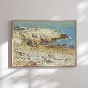 Rocky Shoreline Canvas Wall Art, Vintage Coastal Landscape Print, Seaside Nature Scene, Ocean Cliff Decor, Nautical Beach Home Decor