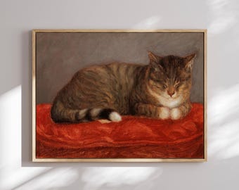 Sleeping Tabby Cat Canvas Print: Vintage Pet Portrait Art