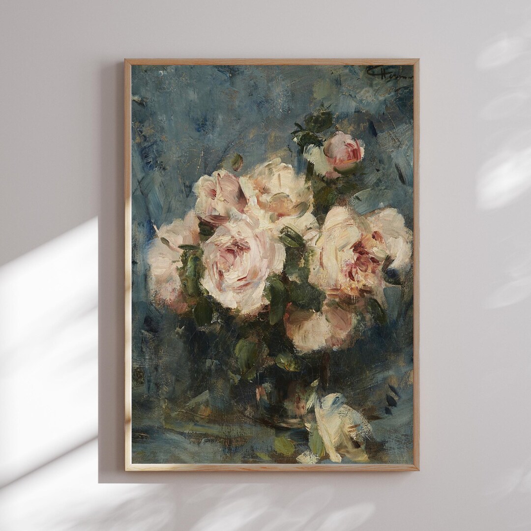 Cottagecore Rose Canvas Print: Vintage Floral Still Life by Charles ...