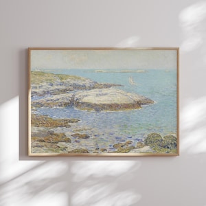 Vintage Coastal Canvas Print: Rocky Shore, Blue Ocean - Childe Hassam
