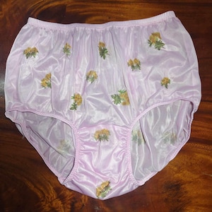 Vintage Yellow Flower Nylon Panties | Soft Gusset High Waist Briefs Sissy Underwear Lingerie for Men Women | Retro Handmade Knickers NNPPE5