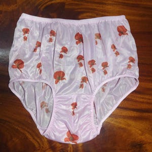 Vintage Floral Panties - Sissy Lingerie Handmade Red Poppy Flower Sheer Nylon Knickers Underwear for Men & Women Retro Soft Gusset - NNPPE3
