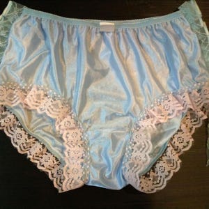 Vintage Nylon Granny Panties Lace Lacy Ribbon Waist Handmade Ribbon Sissy Style High-Waisted Briefs for Men Women Lingerie