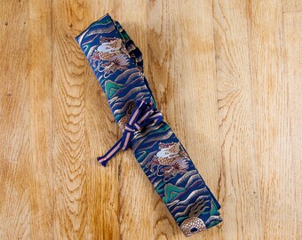 Nishijin-ori Japanese Knife Roll: Handcrafted Gold Dragon Fabric, Single Knife