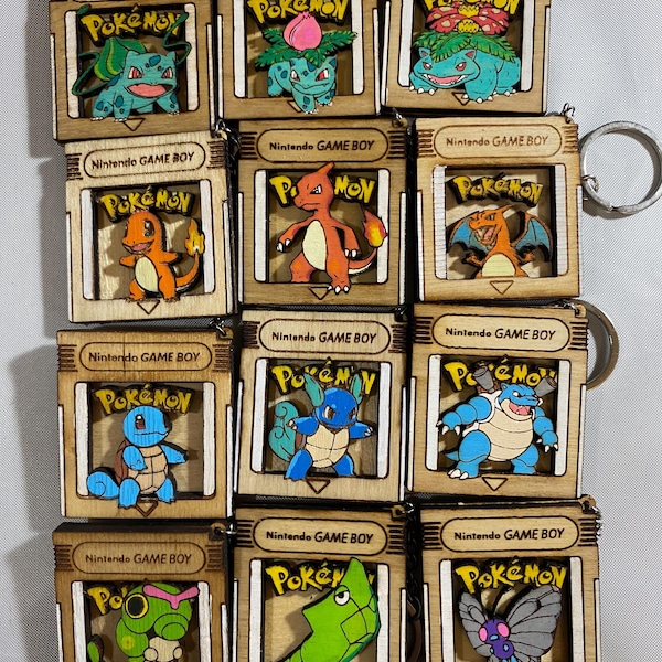 1-12 PACK !!! 12 Pokemon Nintendo Game Boy Cartridges keychain Laser cut svg for Engraving