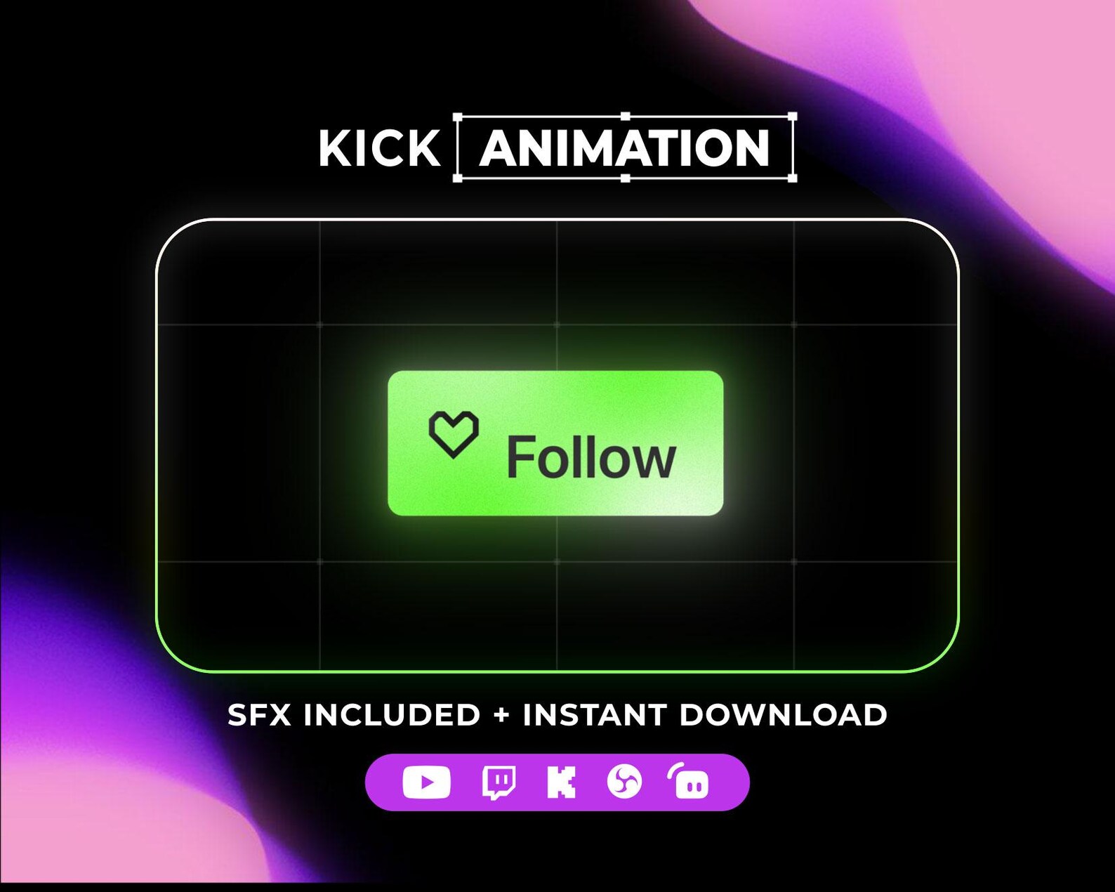 Premium Kick Follow Button Overlay, Animated Kick Follow Alert, Kick ...