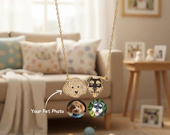 Personalized Pet Portrait Necklace, Custom Dog Cat Photo Jewelry, Pet Memorial Gift