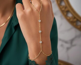 Bracciale A Catena Oro 14K Per Donna - Con Anello Da Dito E Zirconi Cubici - Delicato E Regolabile - Gioiello Ipoallergenico
