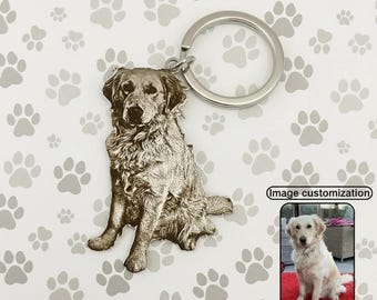 Custom Engraved Pet Photo Keychain, Personalized Dog Cat Memorial Charm