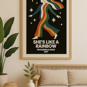 Póster psicodélico de los 70: Ella es como un arcoíris | Impresión digital retro vintage | Arte decorativo de pared descargable
