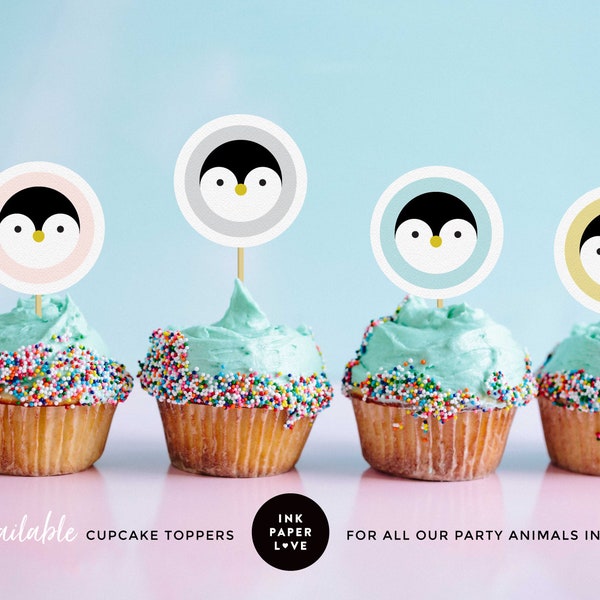 PENGUIN CUPCAKE TOPPERS, Printable Cupcake Toppers, Printable Birthday Party Decorations,