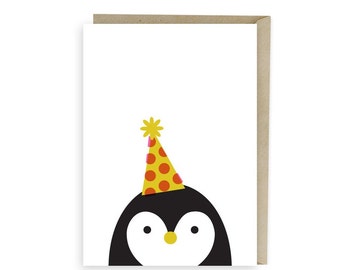Cartão de aniversário do PINGUIM, ou cartões de agradecimentos, interior vazio, perfeito para um cartão de feliz aniversário ou cartões de agradecimentos.