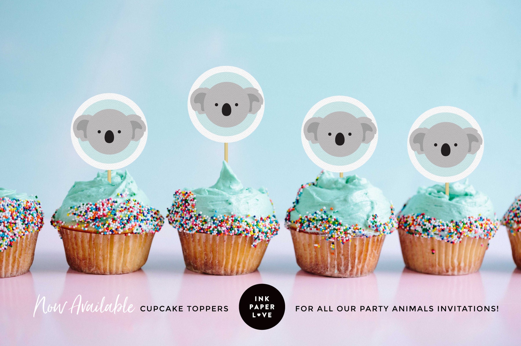 KOALA BEAR PRINTABLE Cupcake Toppers for Kids Birthday Party Cupcakes