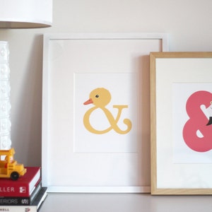 FLAMINGO AMPERSAND Art Print is a modern animal illustration and typographic art print, a modern design in hot pink. image 6