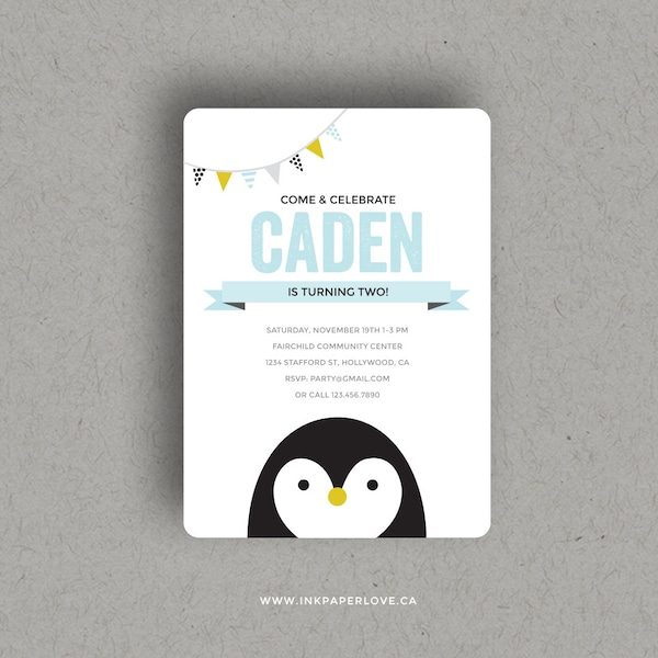 PENGUIN PARTY INVITATION Printable, penguin birthday party, digital download file printable invite.