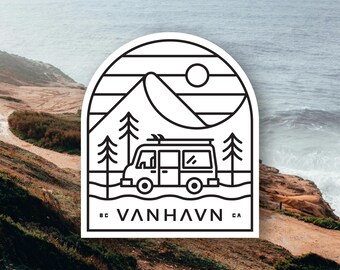 Surfing Camper Van Vinyl Sticker