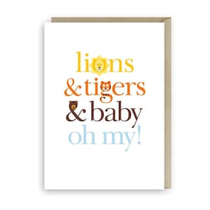 Lions et tigres et bébé Oh mon Dieu ! Cette carte typographique est le complément parfait à tout cadeau de baby shower.