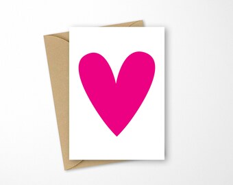 HOT PINK HEART Card, Love Card, Valentines Day Card, Heart Card, Notecard, Valentines Day, Love, Heart, Valentines,