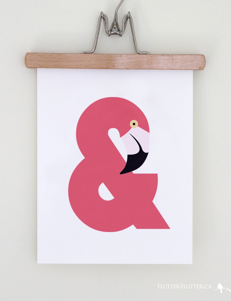 FLAMINGO AMPERSAND Art Print is a modern animal illustration and typographic art print, a modern design in hot pink. image 7