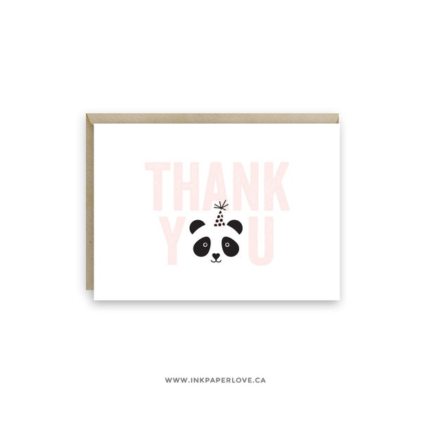Panda Thank You Card, Folded Thank You Card, 5x3.5, A1 envelope, Thank You for coming to my panda party card, thank you for your gift..